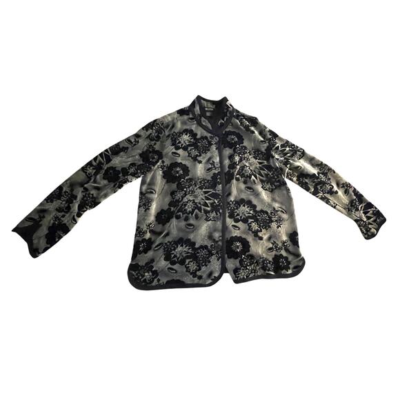 Multiples - Women’s Velvet Coat - M/L - Asian Style - Gray/Navy - Statement -EUC - Picture 1 of 11